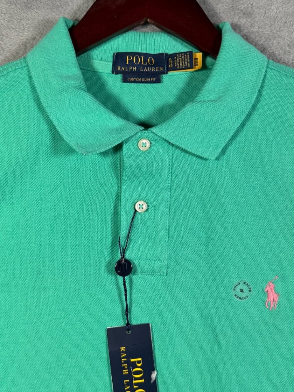 Polo Ralph Lauren Shirt Mens XL Green Custom Slim Fit Pink Pony Mesh $118